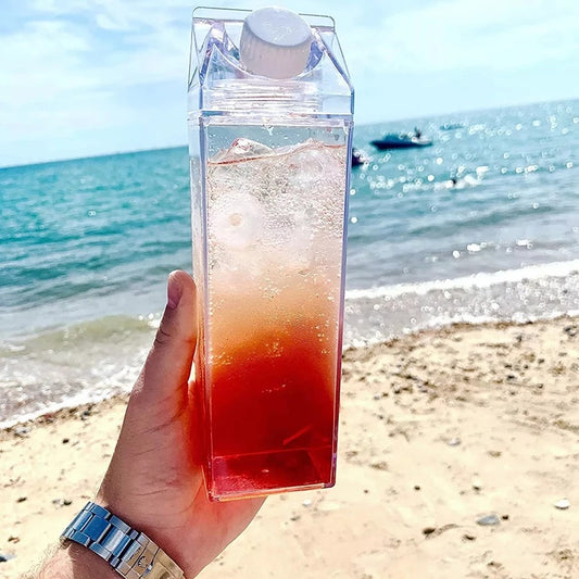 16.91oz/33.81oz Square Milk Cups/Creative Transparent Plastic Water Bottle/Travel Big Water Bottles