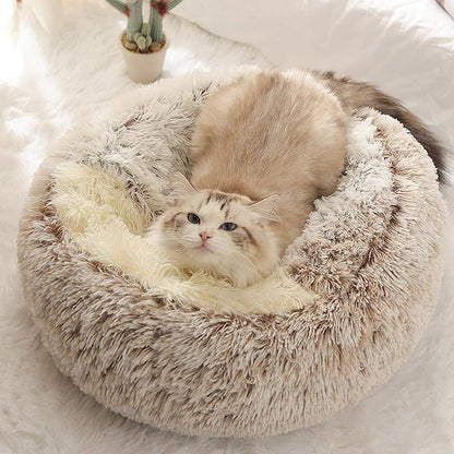 [Warm|Pet Bed] 2-in-1 Round Warm Pet Bed | Polyester Cat Bed, Long Plush, Winter, with Sleeping Bag Sofa Cushion for Cat