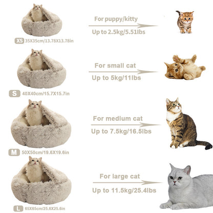 [Warm|Pet Bed] 2-in-1 Round Warm Pet Bed | Polyester Cat Bed, Long Plush, Winter, with Sleeping Bag Sofa Cushion for Cat