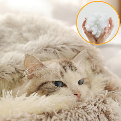 [Warm|Pet Bed] 2-in-1 Round Warm Pet Bed | Polyester Cat Bed, Long Plush, Winter, with Sleeping Bag Sofa Cushion for Cat