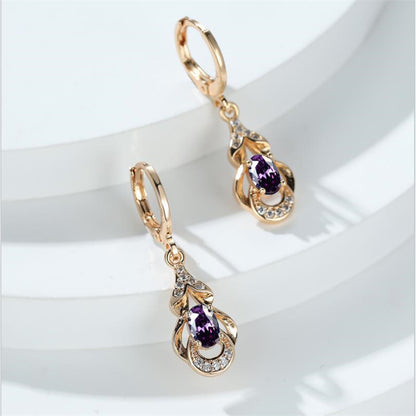 BAMOS Women's Elegant Bohemian Ethnic Statement Earrings - Large Teardrop Blue/Purple/Pink/Black/Green/Gray/White/Beige -like Luster, Dangle Hoops with Secure Hook Closure, Everyday & Valentine's Jewelry Gift for Parties, Yea
