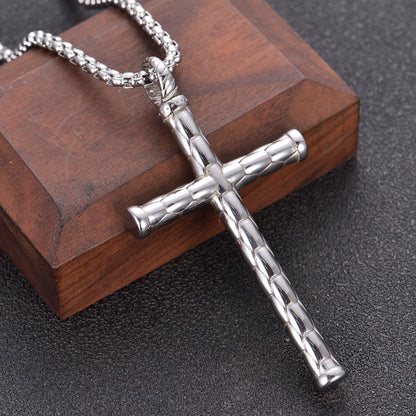 1pc Men's Religious Cross Pendant Choker Necklace - Stainless Steel Chain - Golden/Silvery Color - Fashion Jewelry - Perfect Gift for Men