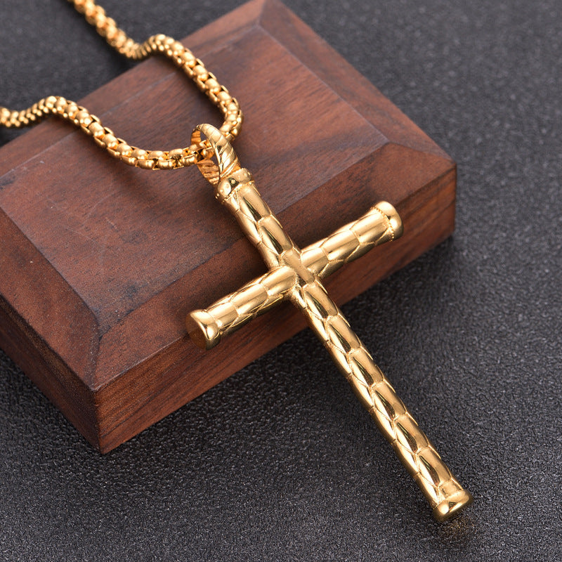 1pc Men's Religious Cross Pendant Choker Necklace - Stainless Steel Chain - Golden/Silvery Color - Fashion Jewelry - Perfect Gift for Men