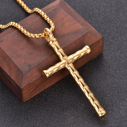 1pc Men's Religious Cross Pendant Choker Necklace - Stainless Steel Chain - Golden/Silvery Color - Fashion Jewelry - Perfect Gift for Men