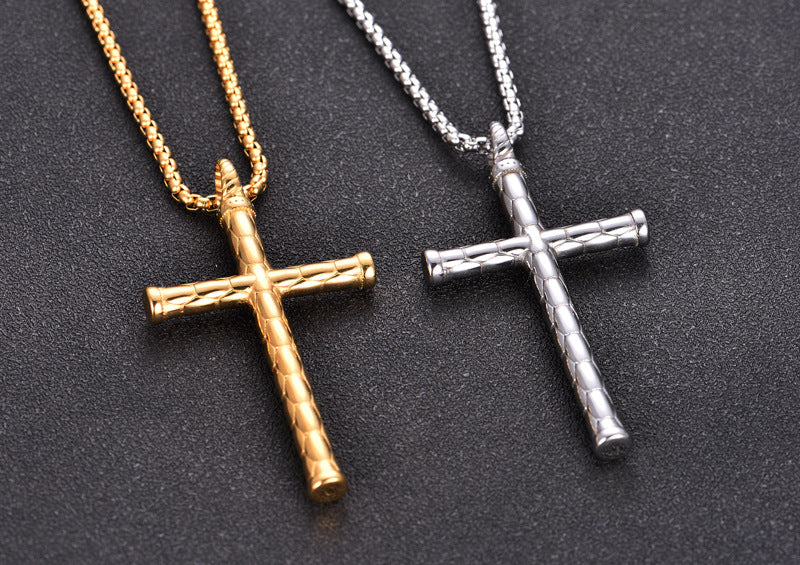 1pc Men's Religious Cross Pendant Choker Necklace - Stainless Steel Chain - Golden/Silvery Color - Fashion Jewelry - Perfect Gift for Men