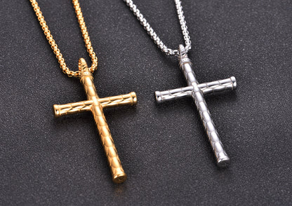 1pc Men's Religious Cross Pendant Choker Necklace - Stainless Steel Chain - Golden/Silvery Color - Fashion Jewelry - Perfect Gift for Men