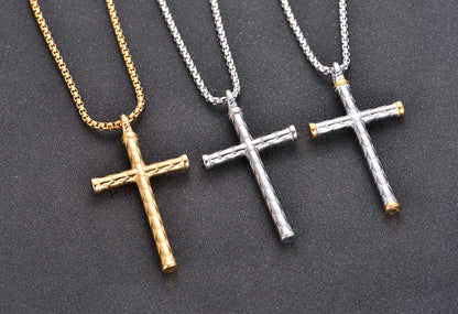1pc Men's Religious Cross Pendant Choker Necklace - Stainless Steel Chain - Golden/Silvery Color - Fashion Jewelry - Perfect Gift for Men
