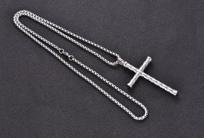 1pc Men's Religious Cross Pendant Choker Necklace - Stainless Steel Chain - Golden/Silvery Color - Fashion Jewelry - Perfect Gift for Men
