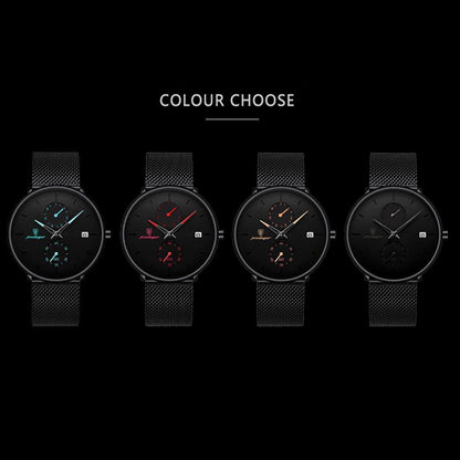 Mens Slim Quartz Watch - Luminous Date Display, Water Resistant, Stainless Steel Mesh Strap, Ideal Gift for Him, Stylish Sport Wristwatch for Everyday Wear