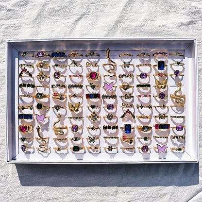 20Pcs/Lot Trendy Colorful Rings for Women Mix Design Luxury Rhinestone Butterfly Snake Finger Ring Jewelry