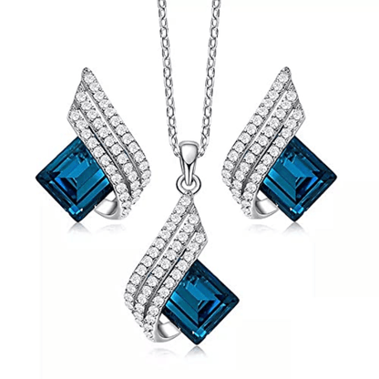Luxurious Blue Angel Wings Pendant Necklace Set - Alloy Craftsmanship, Sparkling Jewelry Gift for Men and Women