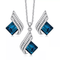 Luxurious Blue Angel Wings Pendant Necklace Set - Alloy Craftsmanship, Sparkling Jewelry Gift for Men and Women