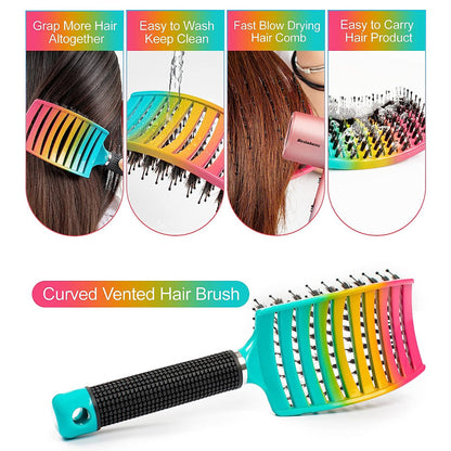 1pc Curved Vented Professional Detangling Hair Brush | Magic Scalp Massage Comb for Women, Ideal for Wet Curly Hair, Styling Tool, ABS Plastic Handle, Nylon Bristles - Perfect Christmas Gift for Friends/Relatives