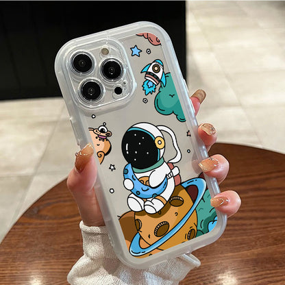 2pcs Wonderful Astronauts Graphic Luxury Shockproof Phone Case For IPhone 15/11/14/13/12 Pro Max/XR/XS/7/8 Plus Shockproof Soft Matte Lens Protective Cover
