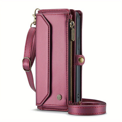 Long Lanyard PU Flip Leather Phone Case For IPhone 15 14 13 12 11Pro Max Mini XR XS 8 7 Plus SE 2022 Zipper Wallet Card Bags Cover