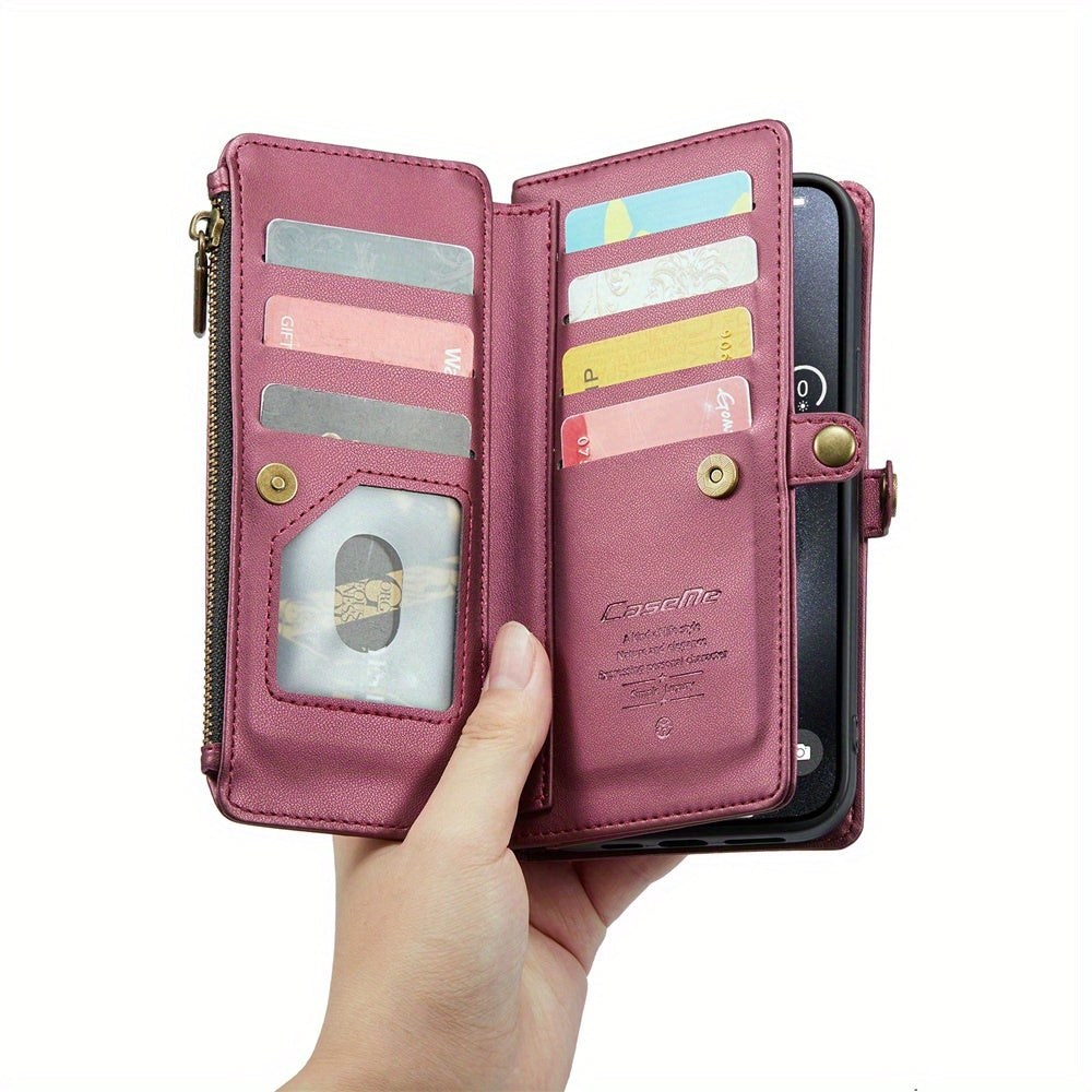 Long Lanyard PU Flip Leather Phone Case For IPhone 15 14 13 12 11Pro Max Mini XR XS 8 7 Plus SE 2022 Zipper Wallet Card Bags Cover