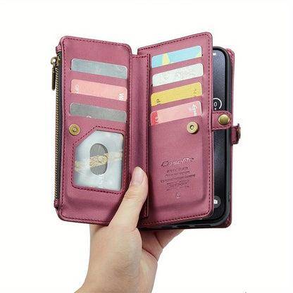 Long Lanyard PU Flip Leather Phone Case For IPhone 15 14 13 12 11Pro Max Mini XR XS 8 7 Plus SE 2022 Zipper Wallet Card Bags Cover