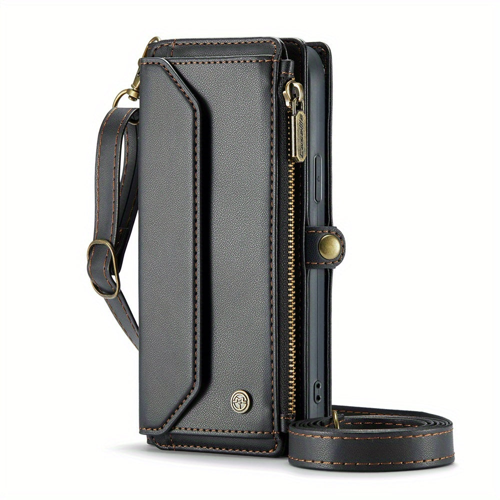 Long Lanyard PU Flip Leather Phone Case For IPhone 15 14 13 12 11Pro Max Mini XR XS 8 7 Plus SE 2022 Zipper Wallet Card Bags Cover