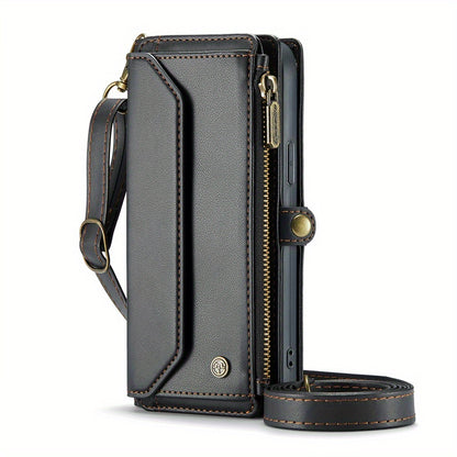 Long Lanyard PU Flip Leather Phone Case For IPhone 15 14 13 12 11Pro Max Mini XR XS 8 7 Plus SE 2022 Zipper Wallet Card Bags Cover
