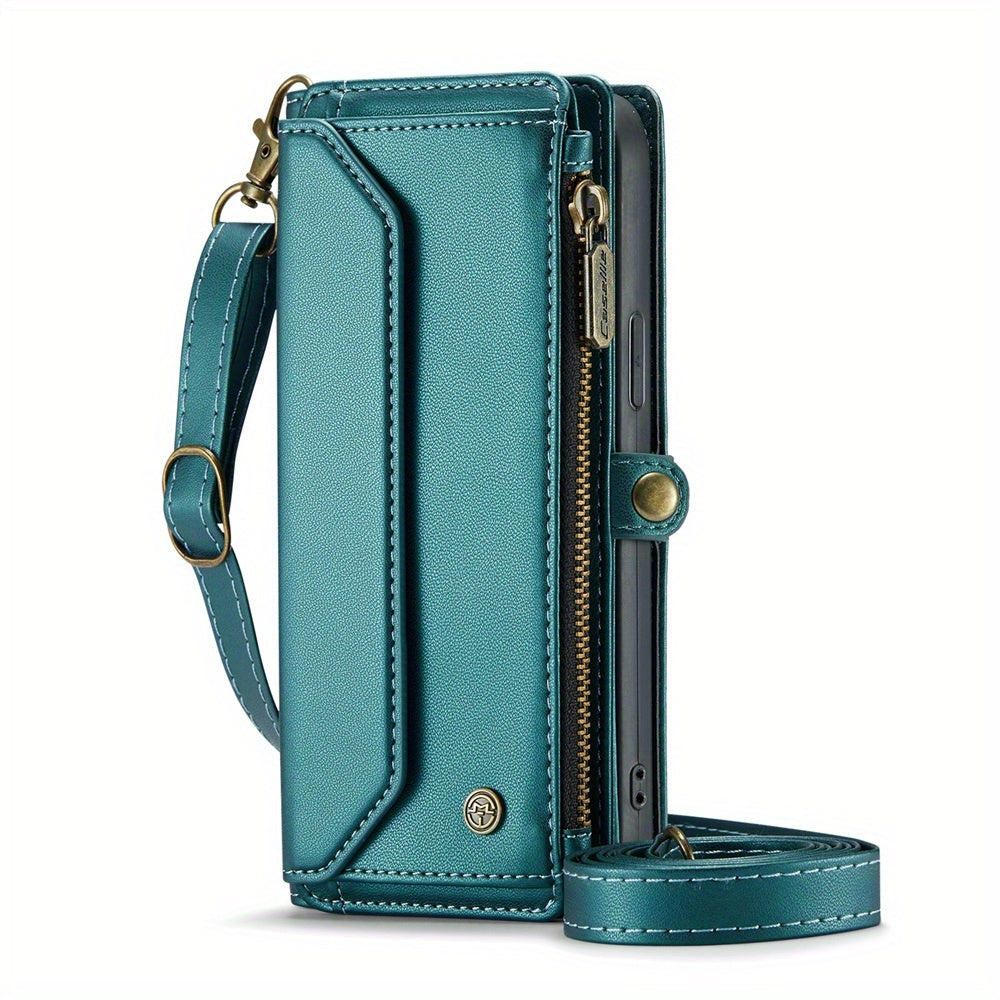 Long Lanyard PU Flip Leather Phone Case For IPhone 15 14 13 12 11Pro Max Mini XR XS 8 7 Plus SE 2022 Zipper Wallet Card Bags Cover