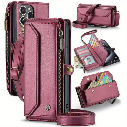 Long Lanyard PU Flip Leather Phone Case For IPhone 15 14 13 12 11Pro Max Mini XR XS 8 7 Plus SE 2022 Zipper Wallet Card Bags Cover