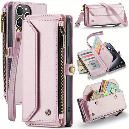 Long Lanyard PU Flip Leather Phone Case For IPhone 15 14 13 12 11Pro Max Mini XR XS 8 7 Plus SE 2022 Zipper Wallet Card Bags Cover