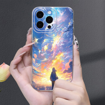 Your Name Anime Sunset Beauty Transparent Phone Case Painted TPU Phone Case Wear-resistant And Anti-fall Suitable For IPhone 15/14/13/12/11 Plus Pro Max