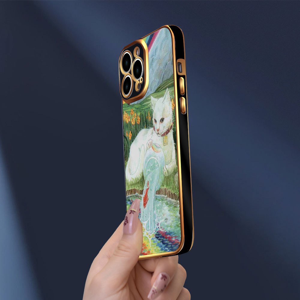 Creative Kitten Small Flower Butterfly Print Electroplated Phone Case For IPhone 15 14 13 12 11 XS XR X 7 8 Plus Pro Max Mini