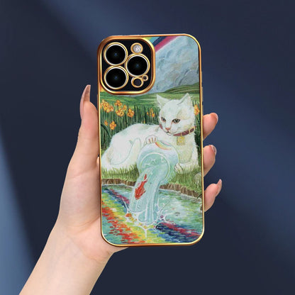 Creative Kitten Small Flower Butterfly Print Electroplated Phone Case For IPhone 15 14 13 12 11 XS XR X 7 8 Plus Pro Max Mini