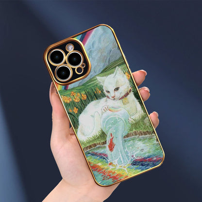 Creative Kitten Small Flower Butterfly Print Electroplated Phone Case For IPhone 15 14 13 12 11 XS XR X 7 8 Plus Pro Max Mini