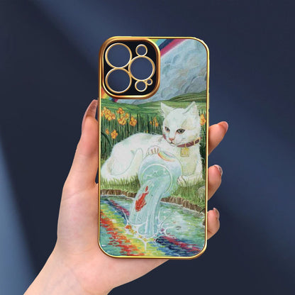 Creative Kitten Small Flower Butterfly Print Electroplated Phone Case For IPhone 15 14 13 12 11 XS XR X 7 8 Plus Pro Max Mini