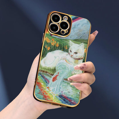 Creative Kitten Small Flower Butterfly Print Electroplated Phone Case For IPhone 15 14 13 12 11 XS XR X 7 8 Plus Pro Max Mini