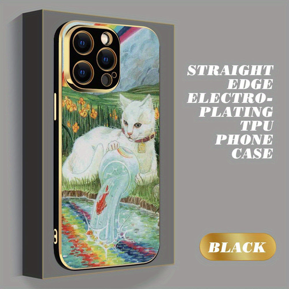 Creative Kitten Small Flower Butterfly Print Electroplated Phone Case For IPhone 15 14 13 12 11 XS XR X 7 8 Plus Pro Max Mini