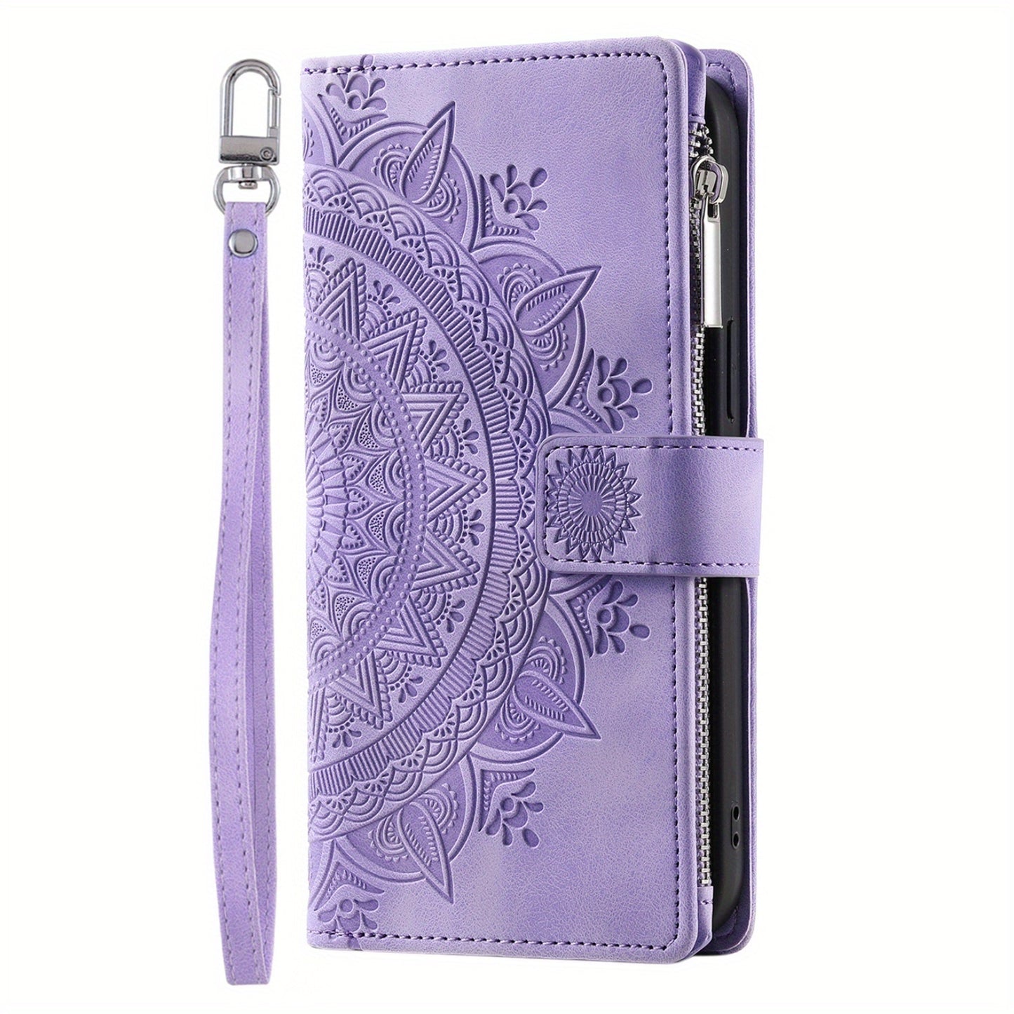 PU Leather Flip Wallet Phone Case For iPhone 15 14 13 12 Mini 11 Pro X XS Max XR 8 7 Plus SE 5G 2022 2023 Zipper Card Slots Magnetic Wrist Strap Cover