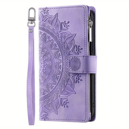 PU Leather Flip Wallet Phone Case For iPhone 15 14 13 12 Mini 11 Pro X XS Max XR 8 7 Plus SE 5G 2022 2023 Zipper Card Slots Magnetic Wrist Strap Cover