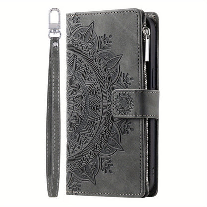 PU Leather Flip Wallet Phone Case For iPhone 15 14 13 12 Mini 11 Pro X XS Max XR 8 7 Plus SE 5G 2022 2023 Zipper Card Slots Magnetic Wrist Strap Cover
