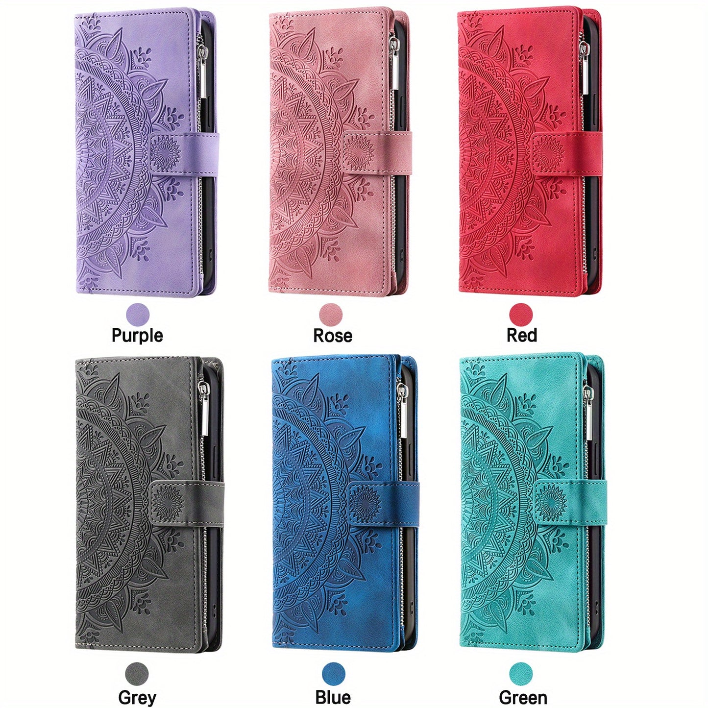 PU Leather Flip Wallet Phone Case For iPhone 15 14 13 12 Mini 11 Pro X XS Max XR 8 7 Plus SE 5G 2022 2023 Zipper Card Slots Magnetic Wrist Strap Cover