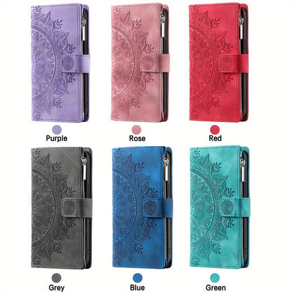 PU Leather Flip Wallet Phone Case For iPhone 15 14 13 12 Mini 11 Pro X XS Max XR 8 7 Plus SE 5G 2022 2023 Zipper Card Slots Magnetic Wrist Strap Cover