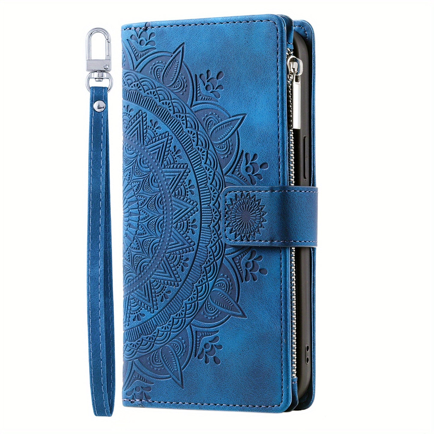 PU Leather Flip Wallet Phone Case For iPhone 15 14 13 12 Mini 11 Pro X XS Max XR 8 7 Plus SE 5G 2022 2023 Zipper Card Slots Magnetic Wrist Strap Cover