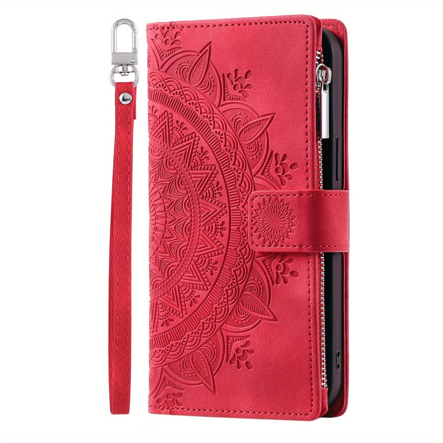 PU Leather Flip Wallet Phone Case For iPhone 15 14 13 12 Mini 11 Pro X XS Max XR 8 7 Plus SE 5G 2022 2023 Zipper Card Slots Magnetic Wrist Strap Cover