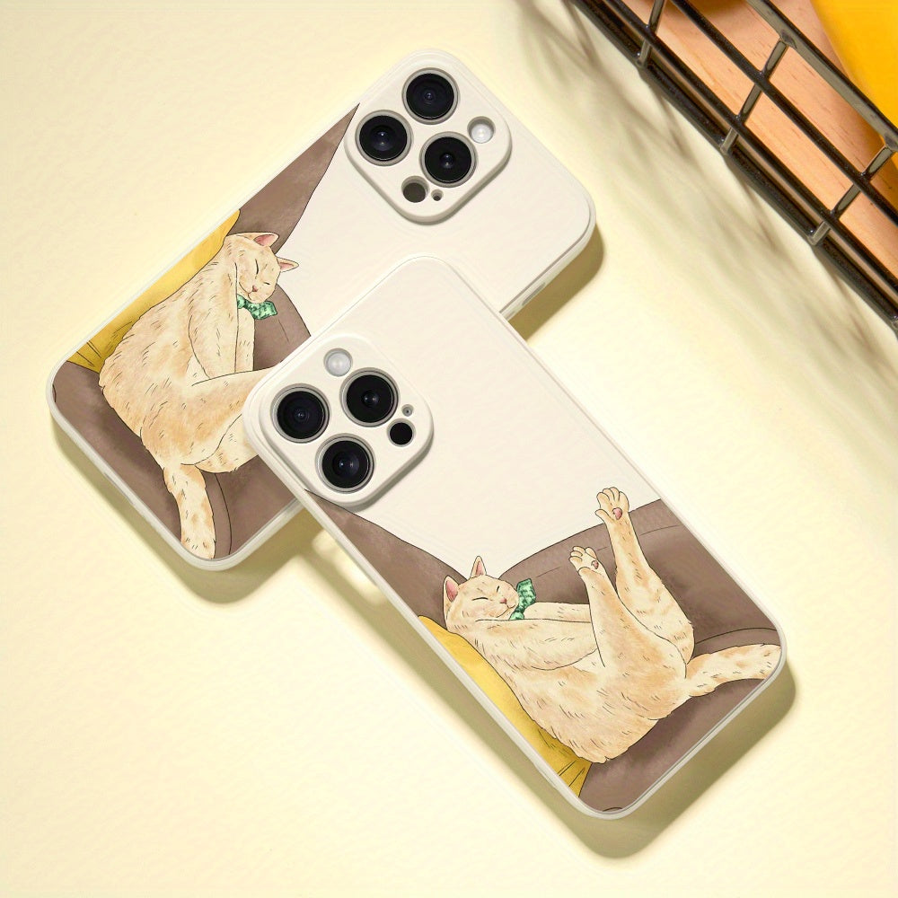 Cartoon Cat Pattern Straight Edge Liquid Silicone Phone Case For IPhone15ProMax/15Plus/15Pro/15/14ProMax/14Plus/14Pro/14/13ProMax/13Pro/13/13MINI/12ProMax/12Pro/12/12MINI/11ProMax/11PRO/11/XR/XSMAX/XS/X/SE2020/SE2022/8PLUS/7P