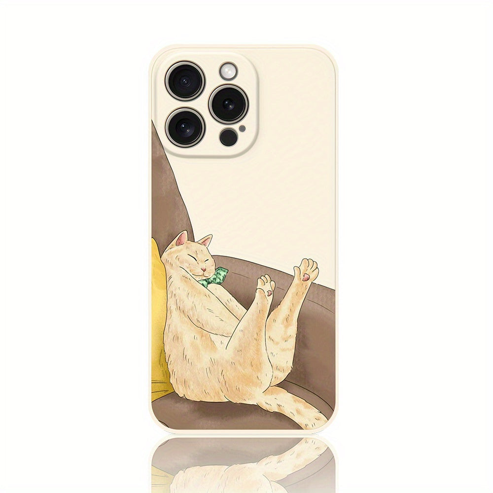 Cartoon Cat Pattern Straight Edge Liquid Silicone Phone Case For IPhone15ProMax/15Plus/15Pro/15/14ProMax/14Plus/14Pro/14/13ProMax/13Pro/13/13MINI/12ProMax/12Pro/12/12MINI/11ProMax/11PRO/11/XR/XSMAX/XS/X/SE2020/SE2022/8PLUS/7P
