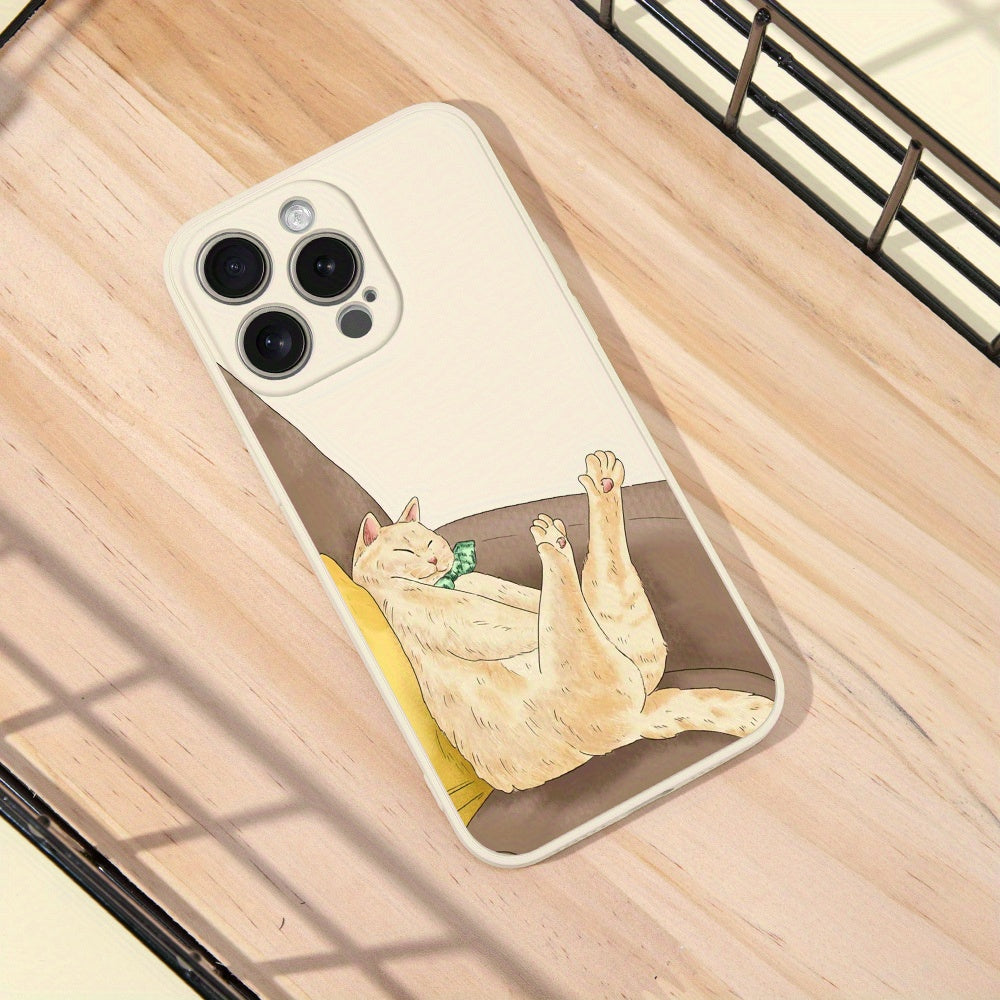 Cartoon Cat Pattern Straight Edge Liquid Silicone Phone Case For IPhone15ProMax/15Plus/15Pro/15/14ProMax/14Plus/14Pro/14/13ProMax/13Pro/13/13MINI/12ProMax/12Pro/12/12MINI/11ProMax/11PRO/11/XR/XSMAX/XS/X/SE2020/SE2022/8PLUS/7P