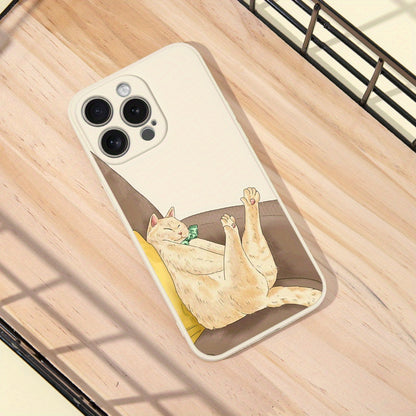 Cartoon Cat Pattern Straight Edge Liquid Silicone Phone Case For IPhone15ProMax/15Plus/15Pro/15/14ProMax/14Plus/14Pro/14/13ProMax/13Pro/13/13MINI/12ProMax/12Pro/12/12MINI/11ProMax/11PRO/11/XR/XSMAX/XS/X/SE2020/SE2022/8PLUS/7P