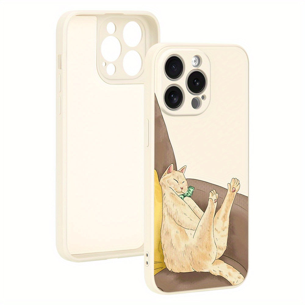 Cartoon Cat Pattern Straight Edge Liquid Silicone Phone Case For IPhone15ProMax/15Plus/15Pro/15/14ProMax/14Plus/14Pro/14/13ProMax/13Pro/13/13MINI/12ProMax/12Pro/12/12MINI/11ProMax/11PRO/11/XR/XSMAX/XS/X/SE2020/SE2022/8PLUS/7P