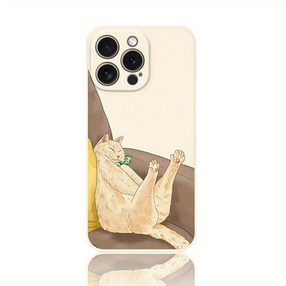 Cartoon Cat Pattern Straight Edge Liquid Silicone Phone Case For IPhone15ProMax/15Plus/15Pro/15/14ProMax/14Plus/14Pro/14/13ProMax/13Pro/13/13MINI/12ProMax/12Pro/12/12MINI/11ProMax/11PRO/11/XR/XSMAX/XS/X/SE2020/SE2022/8PLUS/7P