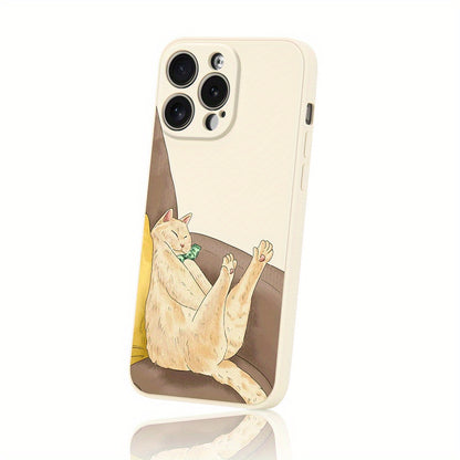 Cartoon Cat Pattern Straight Edge Liquid Silicone Phone Case For IPhone15ProMax/15Plus/15Pro/15/14ProMax/14Plus/14Pro/14/13ProMax/13Pro/13/13MINI/12ProMax/12Pro/12/12MINI/11ProMax/11PRO/11/XR/XSMAX/XS/X/SE2020/SE2022/8PLUS/7P