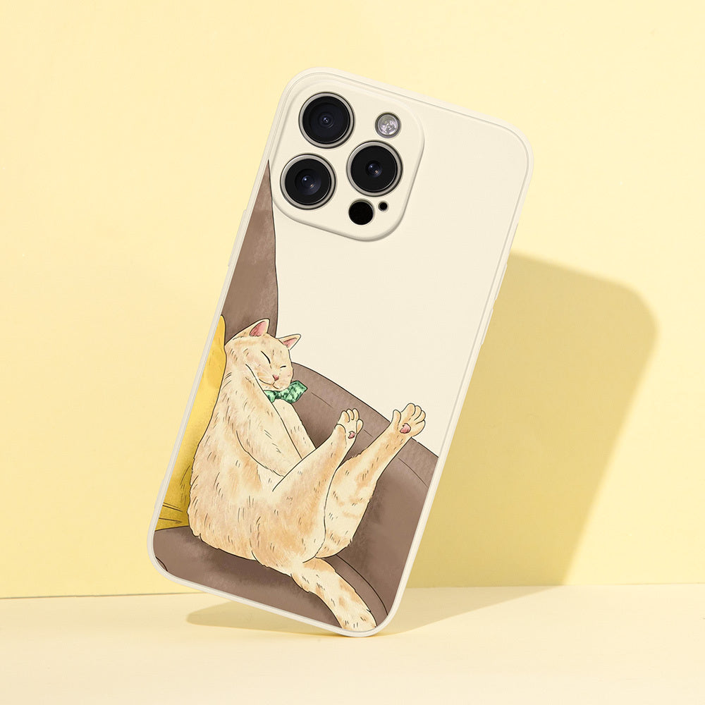 Cartoon Cat Pattern Straight Edge Liquid Silicone Phone Case For IPhone15ProMax/15Plus/15Pro/15/14ProMax/14Plus/14Pro/14/13ProMax/13Pro/13/13MINI/12ProMax/12Pro/12/12MINI/11ProMax/11PRO/11/XR/XSMAX/XS/X/SE2020/SE2022/8PLUS/7P