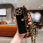 iPhone Phone Case - Dazzling Electroplated Solid Heart Accent, Stylish Heart-Shaped Wristband, Fashionable Diagonal Chain Shoulder Strap - Universally Compatible with iPhone 15, 14, 13, 12, 11 Pro, Promax, and Plus Models