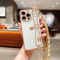 iPhone Phone Case - Dazzling Electroplated Solid Heart Accent, Stylish Heart-Shaped Wristband, Fashionable Diagonal Chain Shoulder Strap - Universally Compatible with iPhone 15, 14, 13, 12, 11 Pro, Promax, and Plus Models
